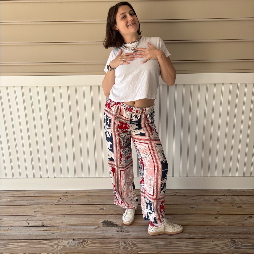 Anthropologie Red and Blue Paris Pull On Track Pants